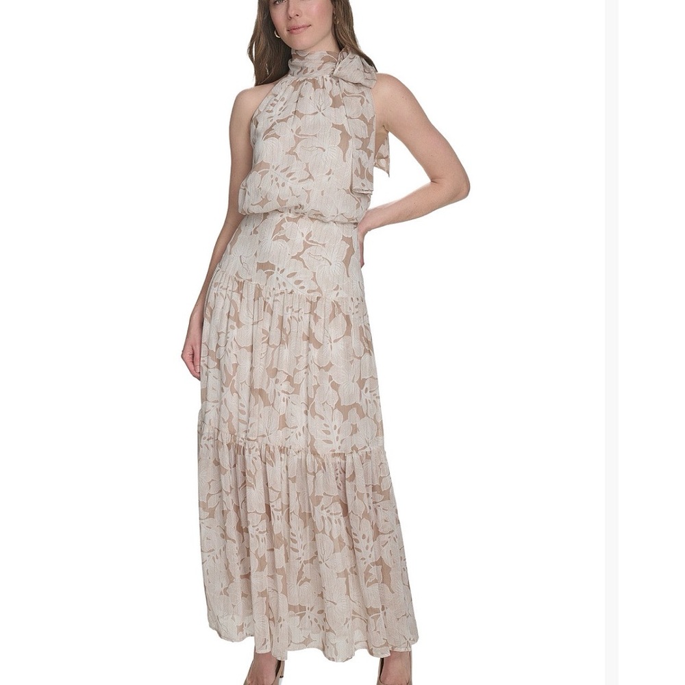 NWT Tommy Hilfiger Women's Side-Tie Halter Tiered Maxi Dress